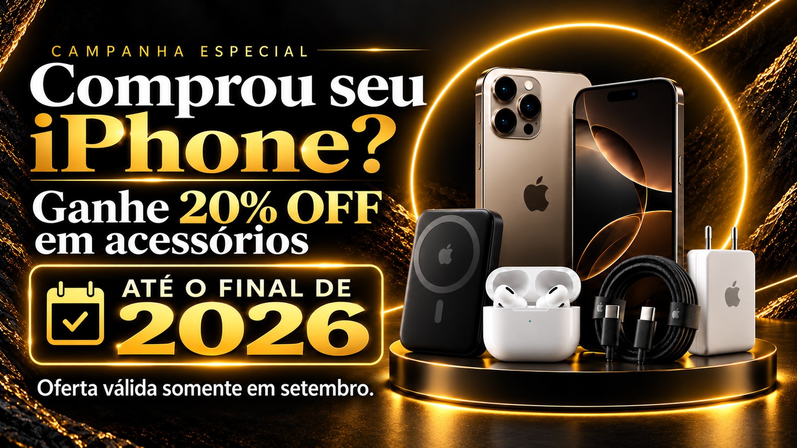 Compre seu iPhone e ganhe 20% de desconto em acessórios até o fim de 2026